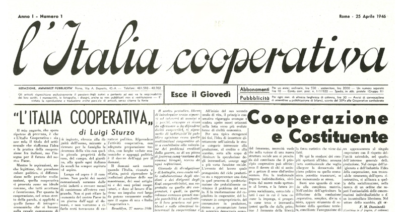 Confcooperative celebra gli 80 anni di Italia Cooperativa. Sul primo numero l'editoriale di Don Luigi Sturzo